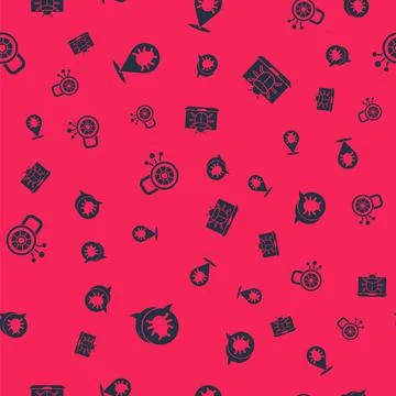 Set System bug, , Cyber security and on monitor on seamless pattern. Vector Stock-Illustration