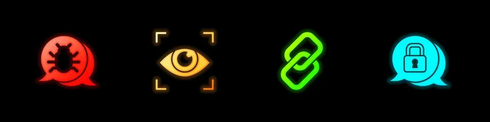 Set System bug, Eye scan, Chain link and Cyber security icon. Vector 스톡 일러스트