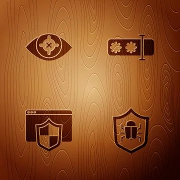 Set System bug, Eye scan, Browser with shield and Password protection on wo.. Stock Illustration