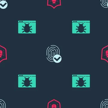 Set System bug, Fingerprint and on seamless pattern. Vector Illustrazione stock