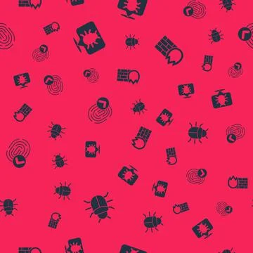 Set System bug, , Fingerprint and Firewall, security wall on seamless pattern Stock Illustration