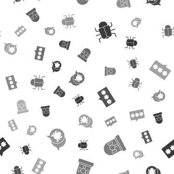 Set System bug, Flasher siren, Password protection and on seamless pattern Illustrazione stock
