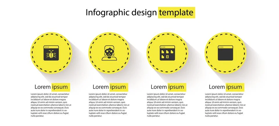 Set System bug, Hacker or coder, Browser files and window. Business infograph Stock Illustration