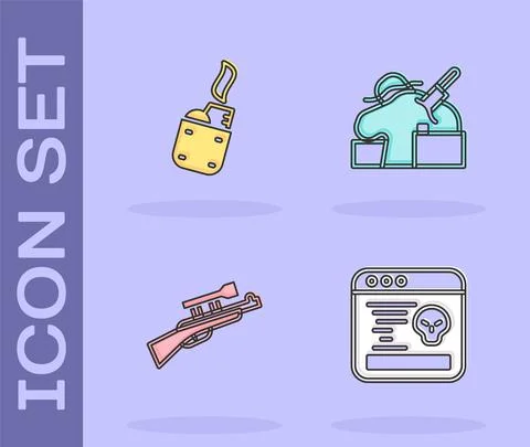 Set System bug, Lighter, Sniper rifle with scope and Murder icon. Vector Stock Illustration