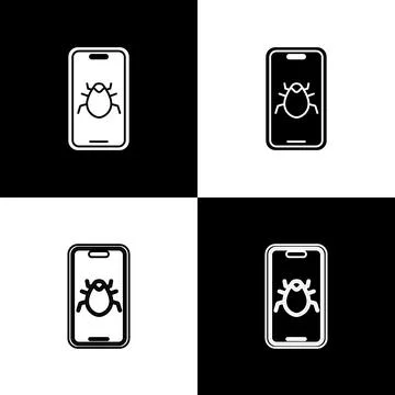 Set System bug on mobile icon isolated on black and white background. Code bug イラスト素材