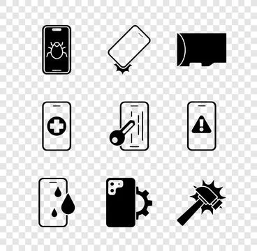 Set System bug on mobile, Shockproof phone, Micro SD memory card, Waterproof 스톡 일러스트
