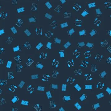 Set System bug on mobile, USB cable cord, Glass screen protector and on seamless Illustrazione stock