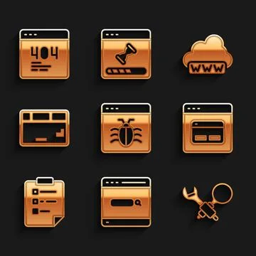 Set System bug, Search engine, Debugging, Clipboard with checklist, Keyboard Stock Illustration