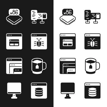 Set System bug, Search engine, Processor with microcircuits CPU, Computer Stock Illustration