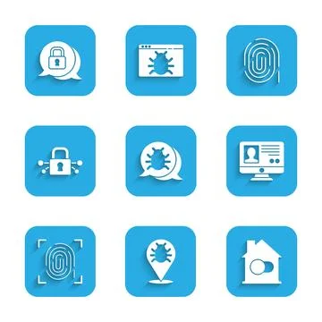 Set System bug, Smart home, Create account screen, Fingerprint, Cyber security Stockillustratie