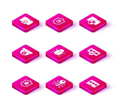 Set System bug, Smart key, Security camera, Laptop with password, Password pr Stock Illustration