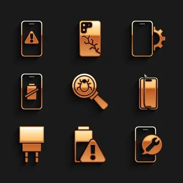 Set System bug, Smartphone battery charge, Mobile service, Glass screen pro.. Stockillustratie