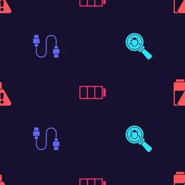 Set System bug, USB cable cord, Battery and Smartphone battery charge on イラスト素材