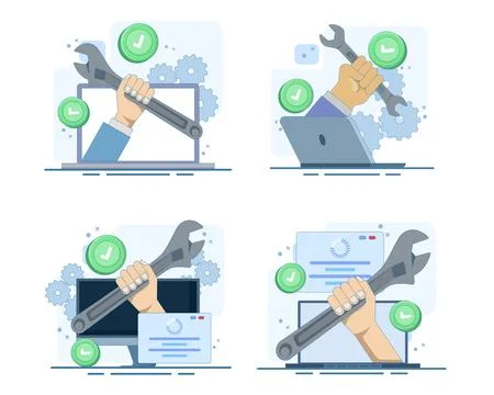 Set of system maintenance concepts Stock Illustration