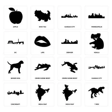 Set of t rex, india map, cincinnati, crime scene body, boxer dog, denver, dc, Free Stock Illustration