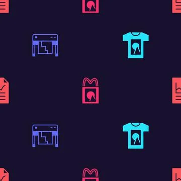 Set T-shirt, Plotter, Paper shopping bag and Document with graph chart on Ilustración de archivo