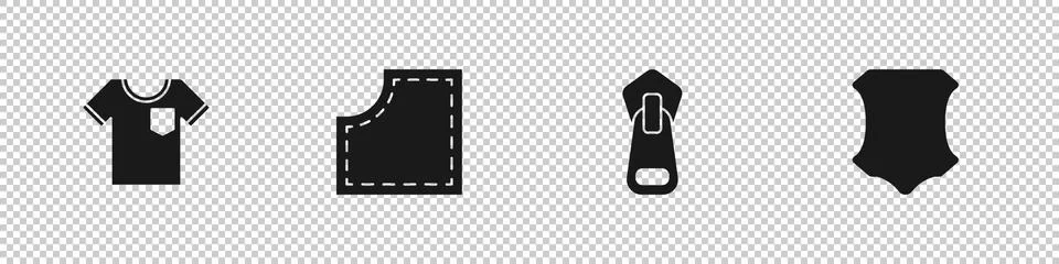Set T-shirt, Sewing Pattern, Zipper and Leather icon. Vector Illustrazione stock