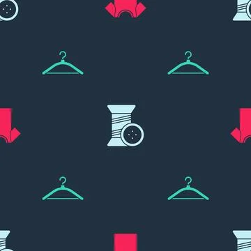 Set T-shirt, Sewing thread and button and Hanger wardrobe on seamless pattern Stock Illustration