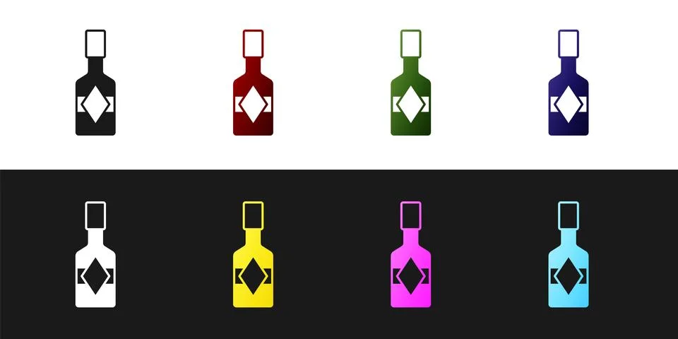 Set Tabasco sauce icon isolated on black and white background. Chili cayenn.. Stock Illustration