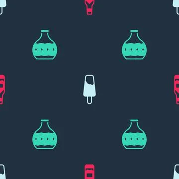Set Tabasco sauce, Popsicle ice cream and Tequila bottle on seamless pattern 스톡 일러스트