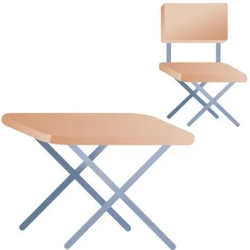 Set of table and chair for camping or for a summer house, isolated object on a Stock Illustration