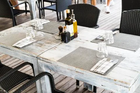 Set Table in the Beach Restaurant Stock Photos