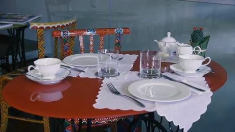 Set table for breakfast Stock Footage 86171899