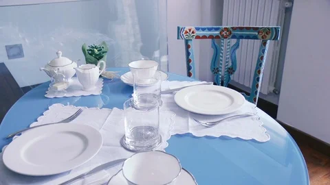 Set table for breakfast Stock Footage 86171902