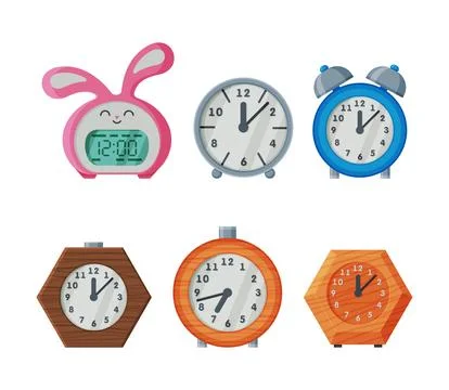 Set of table clocks. Modern, vintage and classic clocks cartoon vector Stock Illustration