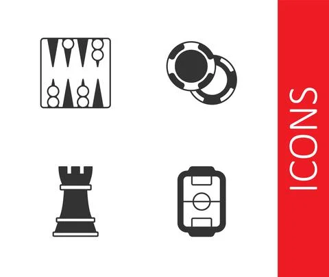 Set Table football, Backgammon board, Chess and Casino chips icon. Vector Stock Illustration