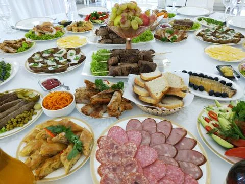 A set table in the hall of a restaurant Stock Photos