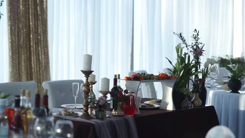 A set table before the holiday Stock Footage 159881953