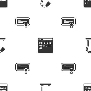 Set Table lamp, Binary code and Certificate template on seamless pattern. Vector Stock Illustration
