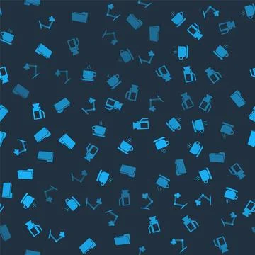 Set Table lamp, Coffee cup, Cinema camera and Folder on seamless pattern. Vector Illustrazione stock