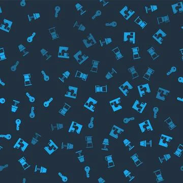 Set Table lamp, Coffee machine, Bed and House key on seamless pattern. Vector 스톡 일러스트