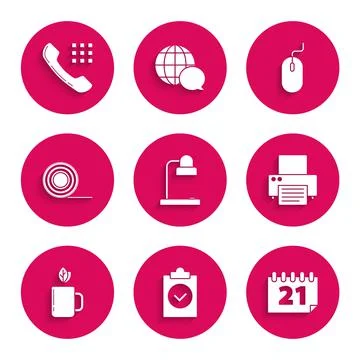 Set Table lamp, Completed task, Calendar, Printer, Cup of tea and leaf, Scotch 스톡 일러스트