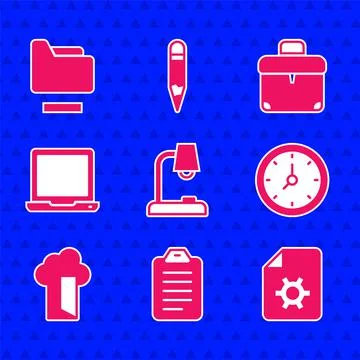 Set Table lamp, To do list or planning, Document settings, Clock, Cloud database イラスト素材