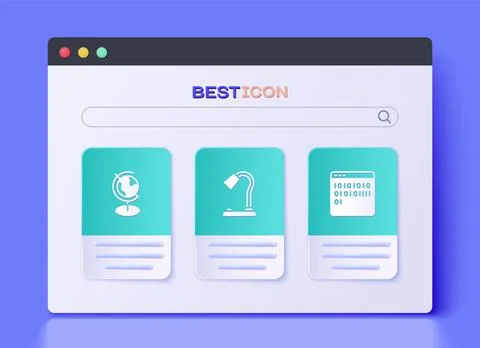 Set Table lamp, Earth globe and Binary code icon. Vector イラスト素材