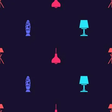 Set Table lamp, Floor, Lamp hanging and on seamless pattern. Vector Stockillustratie