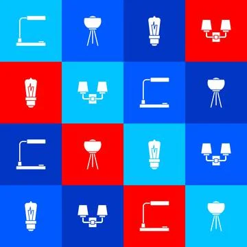 Set Table lamp, Floor, Light bulb and Wall sconce icon. Vector Stock Illustration