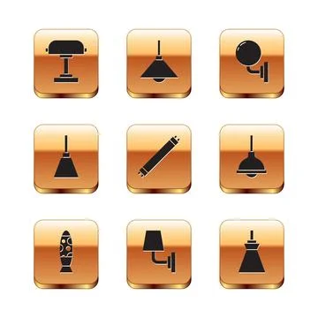 Set Table lamp, Floor, Wall sconce, Fluorescent, Chandelier, Lamp hanging and Stock Illustration