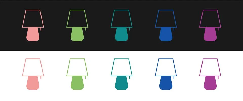 Set Table lamp icon isolated on black and white background. Night light. Vector Illustrazione stock