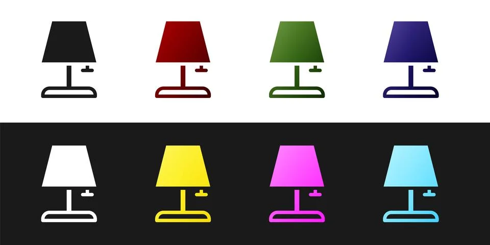 Set Table lamp icon isolated on black and white background.  Vector Illustrazione stock