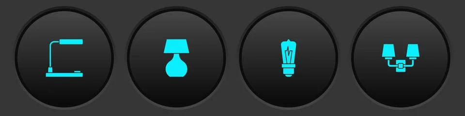 Set Table lamp, , Light bulb and Wall or sconce icon. Vector Stock Illustration