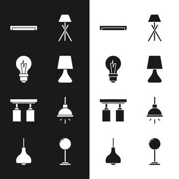 Set Table lamp, Light bulb, Fluorescent, Floor, Led track lights and lamps,.. Stock Illustration