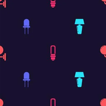 Set Table lamp, Light emitting diode, LED light bulb and Wall or sconce on Stock Illustration