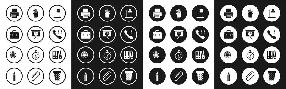 Set Table lamp, schedule, chart, diagram, infographic, pie graph, Briefcase Stock Illustration