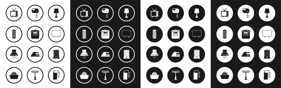 Set Table lamp Slow cooker Stereo speaker Television Smart Tv Electric mixer  Stock Illustration