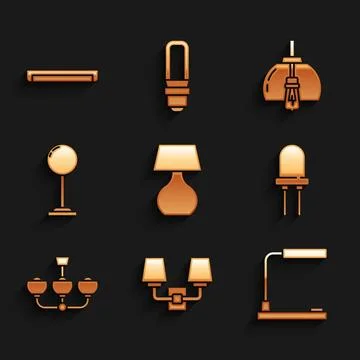 Set Table lamp, Wall or sconce, Light emitting diode, Chandelier, Floor, and Stock Illustration