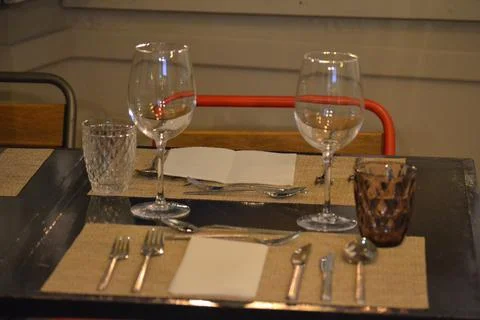 Set table in a restaurant with full service Stock Photos